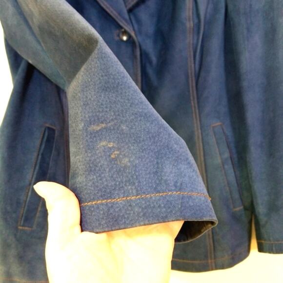 Bernardo dusty blue suede leather coat jacket L - Picture 9 of 11